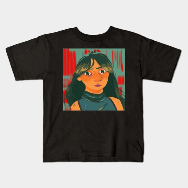 Green Haired Girl Kids T-Shirt by digitalisdraws